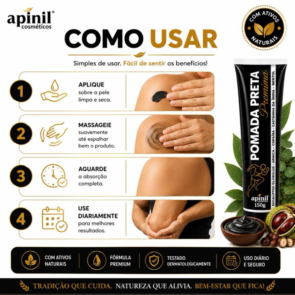 Pomada Massageadora Preta Premium: como usar