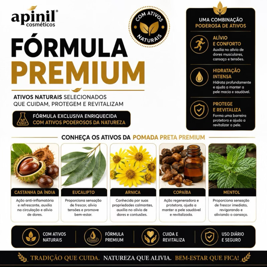 Pomada Massageadora Preta Premium: fórmula